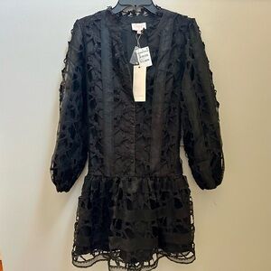 NWT Ciebon Black Organza Drop-Waist Lace Dress Size M